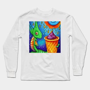 happy dinosaur love ice cream art Long Sleeve T-Shirt